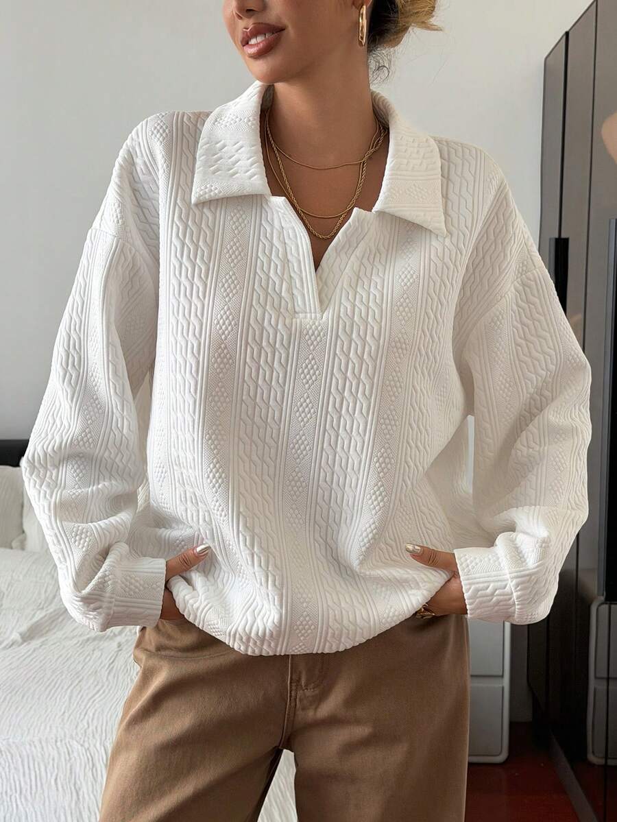 DAZY 女士纹理面料宽松套头休闲卫衣 - 白色 - 查看 1