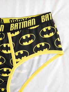 BATMAN X SHEIN 1pc Men's Black Comfortable Contrast Trim Bat Print Letter Tape Basic Casual Briefs