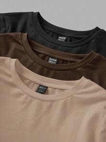 SHEIN EZwear 3 件套女士休闲紧身圆领长袖 T 恤套装，春秋 - 彩色 - 查看 4