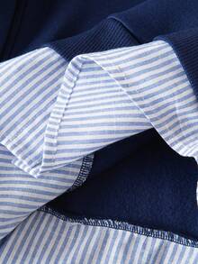 Genkimix Kids 少女条纹字母印花休闲卫衣，秋冬季款 - 藍色 - 查看 6