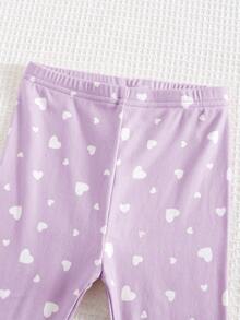 Cozy Pixies 2件套女婴心形图案针织柔软圆领长袖运动衫和裤子套装 - 紫色 - 查看 6