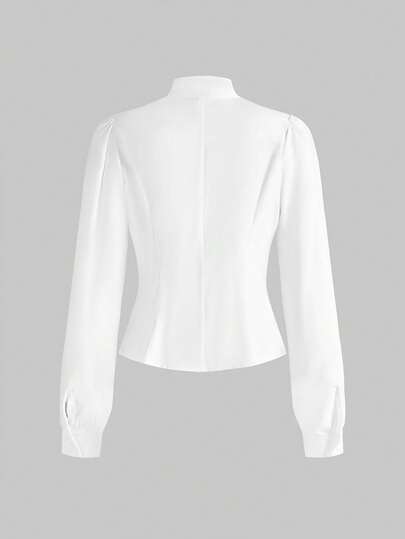 Kawaii Chemise à manches longues de couleur unie avec nœud papillon aux poignets, polyvalente pour femmes