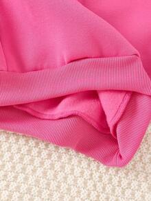 舒适秋冬风格幼儿女孩休闲时尚创意个性化清新可爱芭蕾舞女孩图形字母印花连帽衫和运动裤套装，舒适服装 - 玫紅色 - 查看 6