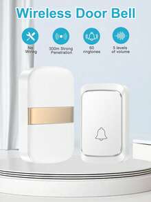 Kontrol Jarak Jauh Bel Pintu Nirkabel, 60 Melodi, Tingkat Volume, Bel Pintu Selamat Datang Rumah, Ditenagai oleh 3 Baterai AAA atau Antarmuka USB - Platinum - View 7