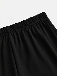 SHEIN 青少年女孩休闲优雅露肩喇叭袖修身上衣和喇叭裤针织两件套，秋冬 - 黑色 - 查看 6