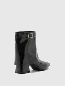 CUCCOO BIZCHIC Women's Pointed Toe Buckle Design Everyday Wear High Heel Fashion Boots - Black - View 4