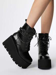 ROMWE Women's Fashionable Platform Ankle Boots - Summer Punk Style Dark Motorcycle Boots - Comfortable Convenient Side Zipper Ankle Boots - Black - View 1