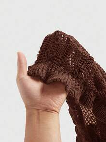 ROMWE Women's Summer Beach Casual Vacation Hollow-Out Knit Skirt - Coffee Brown - View 5