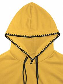 Lyxana Women's Casual Everyday Commute Contrast Binding Drop Shoulder Loose Drawstring Sweatshirt, Spring/Autumn - Ginger - View 3