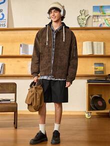 Open Phase STONE DISTRICT 男士宽松连帽摩托车皮夹克，全新秋冬春夏系列 - 咖啡棕 - 查看 8