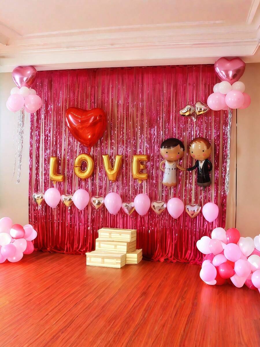 1PC Matte Sage Red Tassel Background Decoration For Wedding Parties. Sage Red Background Tassel Curtains. Sage Red Tassel Background Decoration For Party Decoration. Suitable For Red Theme Wedding Birthday Parties - Red - View 1