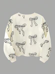 SHEIN Mädchen Pullover mit Schleifen-Muster am Rundhalsausschnitt & einfarbige Hose