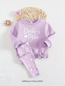 Cozy Pixies 2件套女婴心形图案针织柔软圆领长袖运动衫和裤子套装 - 紫色 - 查看 3