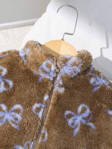 SHEIN Jachetă drăguță cu fundă și blană artificială pentru fete, potrivită pentru iarnă, zi de zi, școală, călătorii și ținute în aer liber