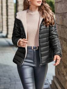 Aveloria Modichic 冬季服装休闲简约连帽加厚棉服外套 - 黑色 - 查看 6