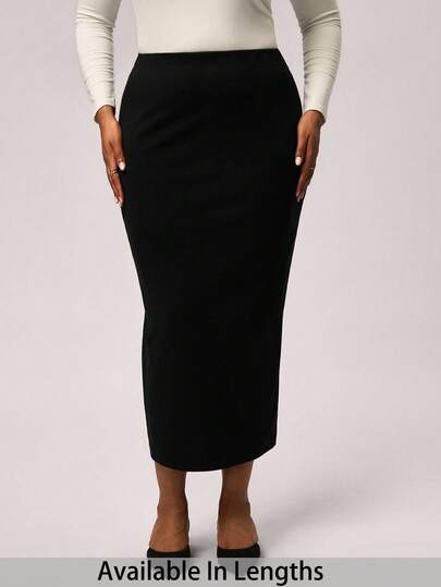 SHEIN PETITE CURVE Plus Size High Waist Solid Color Pencil Skirt, All-Match Versatile Skirt, Suitable For Autumn/Winter