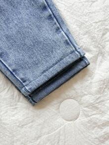 Vintaside Kids 2pcs Baby Boy Thermal Lined Denim Pants, Fashionable All-Match Casual Countryside Style Jeans For Spring, Autumn & Winter - Blue - View 6