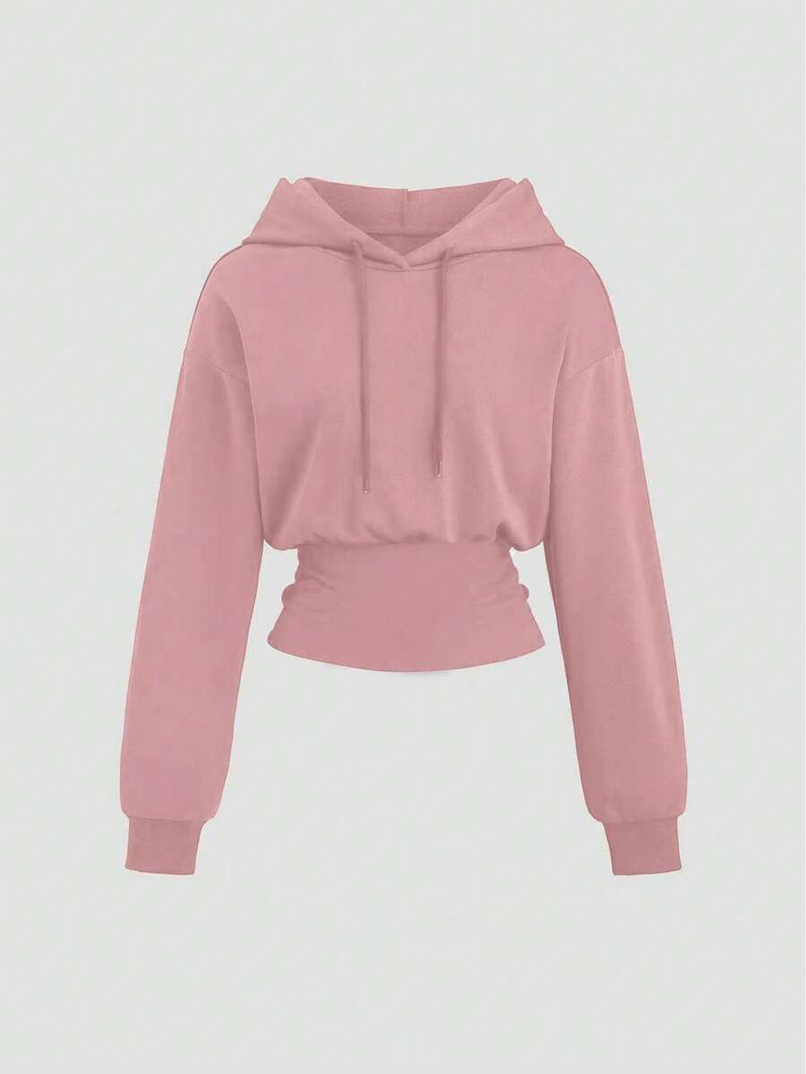 SHEIN Unity Sudadera con capucha, cintura ceñida y mangas largas para mujer, color marrón, para otoño/invierno - Rosa - Ver 1