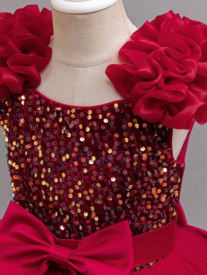 Glamorique Kids Lyxig barnklänning med puffigt tyg, kjol i prinsessstil, brudklänning för liten flicka, bankettklänning, pianodräkt, klänning.