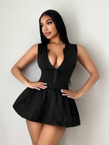 SHEIN SXY Damen einfarbiger Reißverschluss-Bodysuit, sexy ärmelos