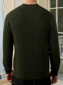 Manfinity Bizformal Herren einfarbiger Raglan-Ärmel Reißverschluss Lässig Pullover, Herbst/Winter - Dunkelgrün - Übersicht 2