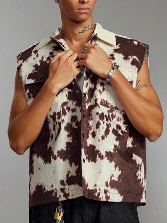 Street Life Chaleco sin mangas casual y suelto con botones delanteros y bolsillos para hombres