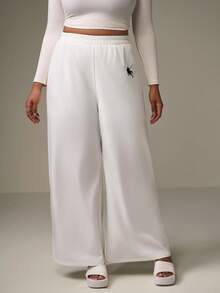 SHEIN Tall CURVE 女款大尺碼休閒寬腿褲，適合度假，工裝褲秋冬款 - 白色 - 查看 7
