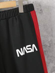 Vacaura 2 件套青少年男童休闲长袖连帽卫衣，撞色袖子，简约字母印花设计，搭配慢跑裤，适合休闲运动穿着 - 黑色 - 查看 6