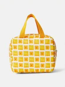 We Bare Bears X SHEIN 1pc Yellow Plaid Fashion Portable Large Capacity Printed Lunch Bag - Yellow - View 2