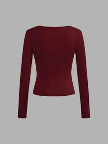 SHEIN EZwear 4件/套 女士休闲圆领T恤，纯色，适合秋冬季节，可叠穿、户外穿着、打底衫 - 彩色 - 查看 8