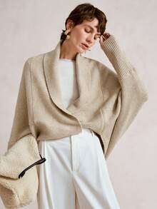 SHEIN Stylify Nouveau cardigan tricoté ample à ourlet asymétrique pour femmes, automne/hiver. Élégant et polyvalent de haute qualité pour les déplacements quotidiens - Nude - Voir 7