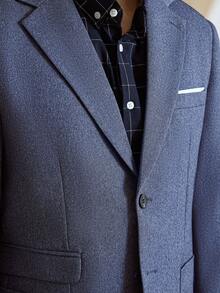 Manfinity Bizformal 男士纯色直领长袖前扣时尚商务西装 T2527，蓝色