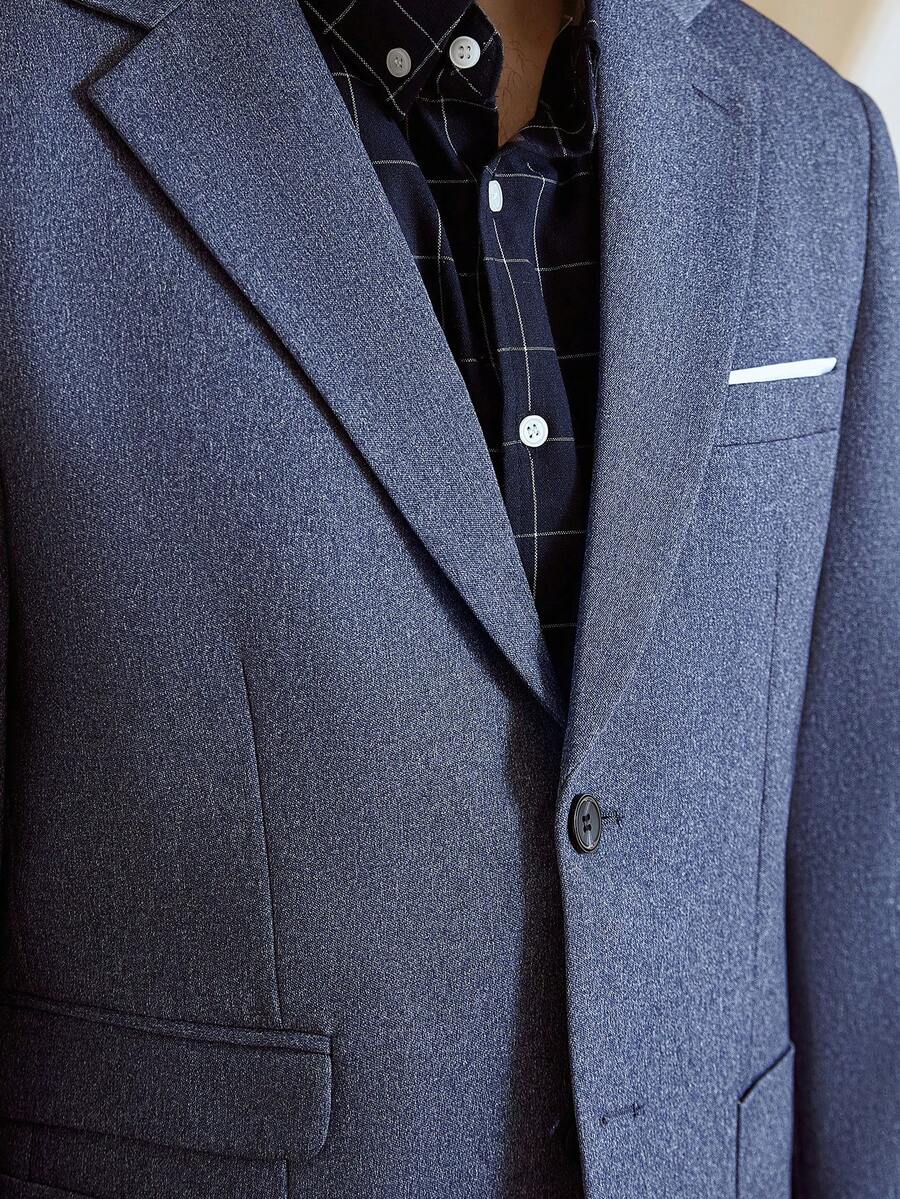 Manfinity Bizformal 男士纯色直领长袖前扣时尚商务西装 T2527，蓝色