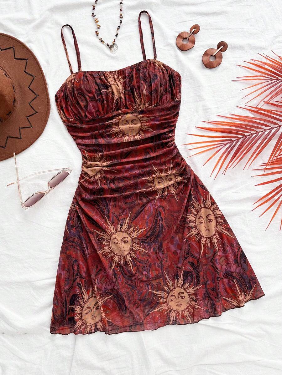 Soleia Váy mini dây mảnh in họa tiết tối giản dành cho nữ - Nhiều màu - Xem 1