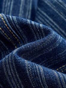 Maija Áo denim không tay cổ tròn in họa tiết sọc cài nút phía trước cho nữ - Rửa trung bình - Xem 8