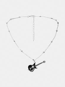 Y2Kool 1pc Y2k Gothic Rock Punk Skull Guitar Necklace, Daily Wear And Party For Both Male And Female - Gun Black - View 3