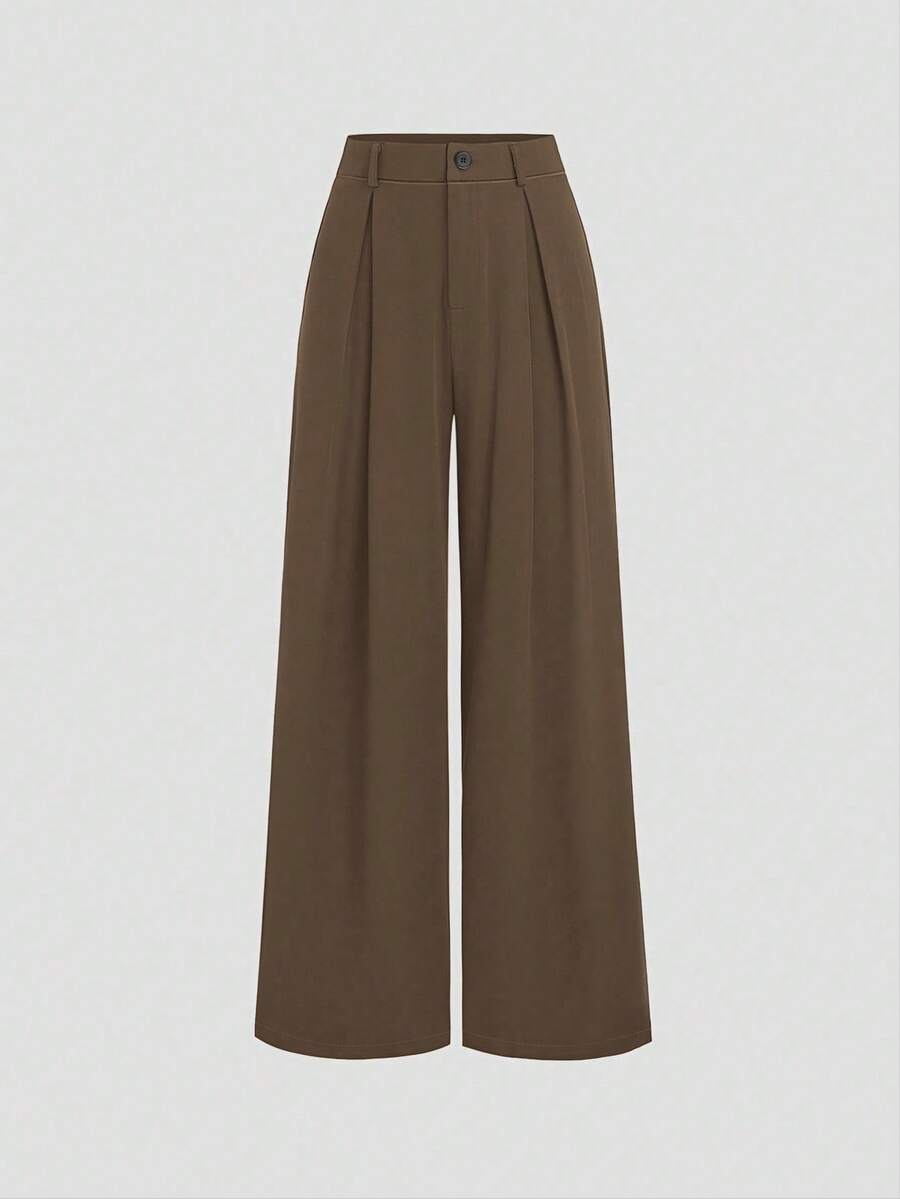 SHEIN LUNE Plus Size Pleated Detail Versatile Office Pants Fall Cloth For Women