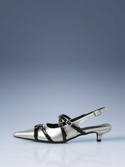 CUCCOO GRLICON 女士金色水钻蝴蝶结装饰低跟露跟鞋，适合万圣节、圣诞节、派对、Y2K、朋克、骑行风格