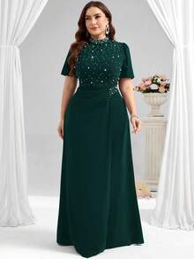 Coutiva 大码正式晚礼服（华丽装饰） - 墨綠色 - 查看 3