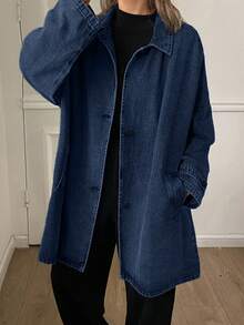 DAZY Women's Loose Casual Denim Jacket And Coat, Autumn/Winter - Dusty Blue - View 4