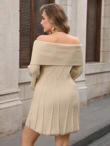 Modelyn Plus Size Women Fleece Sweater Dress - Apricot - View 2