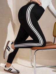 SHEIN LUNE Plus Size Casual Sports Leggings, Suitable For Airport Outfits In Autumn/Winter Barnfit Thanksgiving Outfit Women New Years Women Outfit Spring Summer Clothes Casual For Daily Wear Women Stretchy Knitted High Waist Skinny Leggings, Casual, Outdoor Sports, Yoga, Stretchable Lift Up Leggings, Suitable For Sports And Yoga