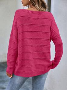 EMERY ROSE Women's Casual Dropped Shoulder Long Sleeve Pullover Sweater, Spring/Autumn - Hot Pink - View 2