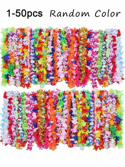 5/10/20/30/40/50pcs,Hawaii Garland Necklace Tropical Hawaii Flower Theme Party Favors Headbands Holiday Wedding Beach Birthday Decorations Party Supplies Wreaths Headbands Holiday Wedding Beach Birthday Decorations,Christmas