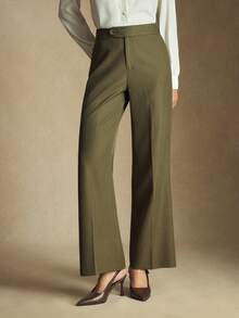 BizChic 2025秋冬新款绿色斜插口袋喇叭裤，优雅浪漫的OL正装，适合职场、商务、休闲、婚礼宾客、派对、演出、日常、万圣节、圣诞节、国庆节、新年等场合。 - 軍綠色 - 查看 2