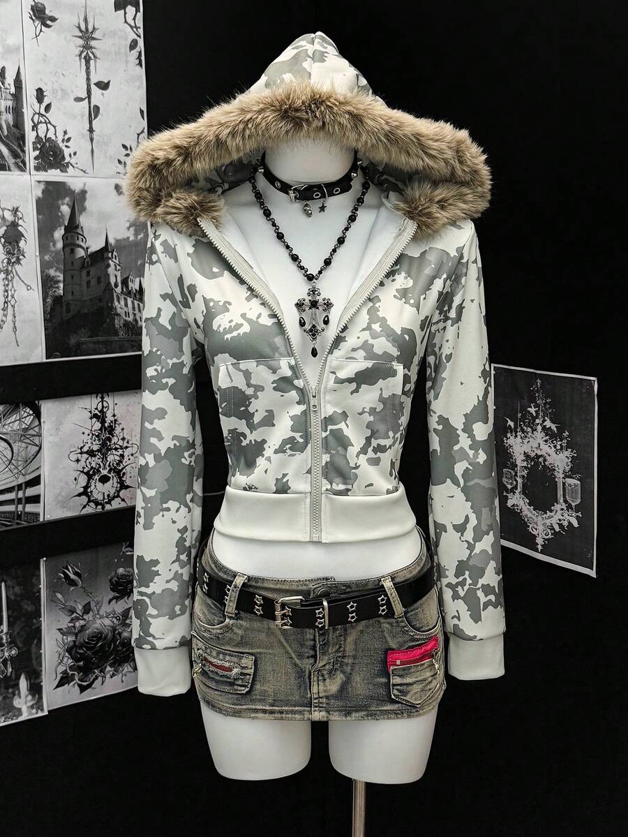 EgrlEra 女士迷彩印花短款修身运动衫 - 彩色 - 查看 1