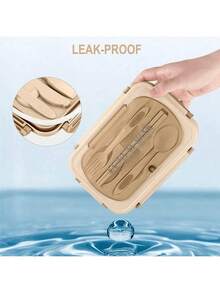 1个成人便当盒，1200毫升午餐盒，防漏午餐盒，带餐具，三格午餐盒，粉色/蓝色/卡其色/绿色圣诞礼物