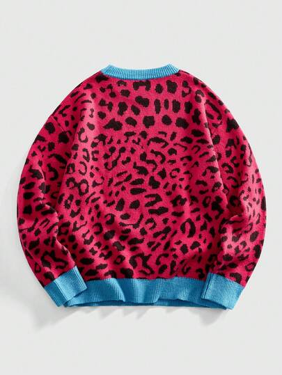 Street Life Pull tricoté à motif léopard casual pour homme, col rond, manches longues, automne/hiver