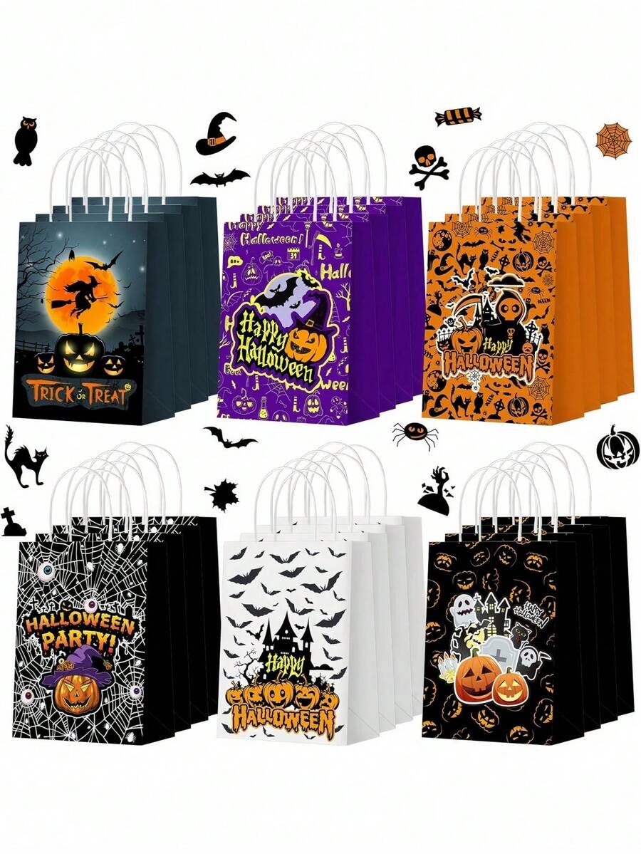 Halloween Bags Witch Pumpkin Paper Gift Bags Halloween Paper Holiday Party Favors Supplies Halloween Party Supplies - 彩色 - 查看 1