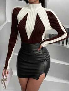 Zolique Suéter de mujer, Blusa de mujer, Blusa en blanco y negro, Cuello redondo de punto de manga larga, Sexy, Holgado, Ajuste ceñido, Reunión con amigos, Estilos de otoño e invierno, Ropa de mujer para todas las estaciones